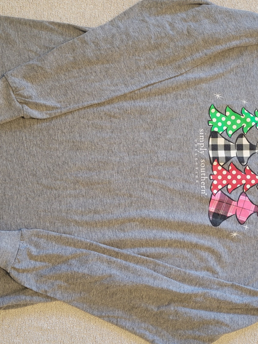 Simply Southern Girls' Gray Long Sleeve Tee with Festive Tree Graphic